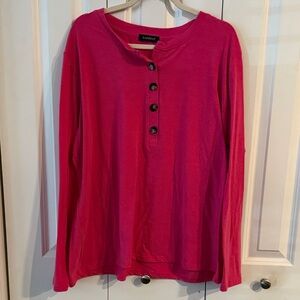 Women's Pink Long Sleeve Henley Top